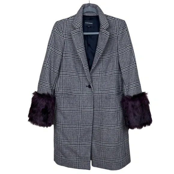 Club Monaco Wool Plaid Starella Coat Faux Fur Sleeve Trim M - Picture 4 of 12